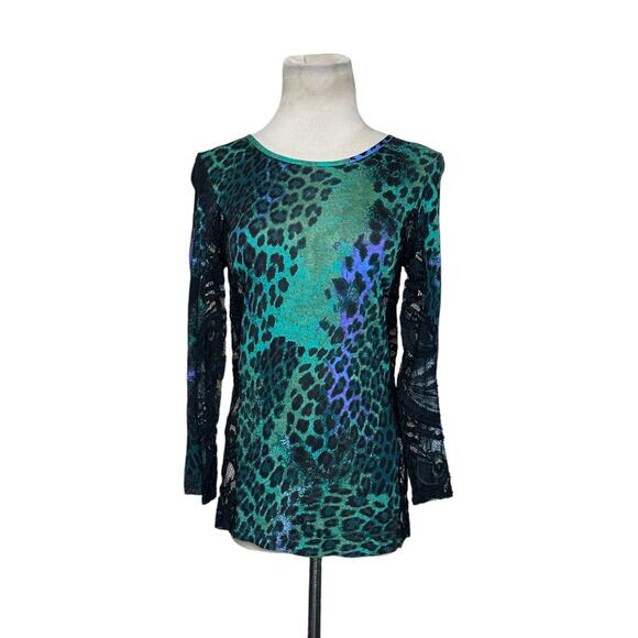 Emilio Pucci Green Purple Animal Print Lace Detail 3/4 Sleeve Top Sz US 6 - Picture 16 of 16